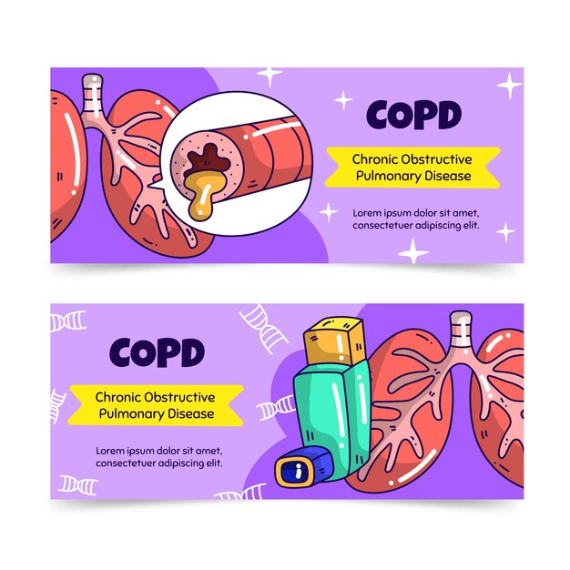 Conjunto de banners horizontales copd dibujados a mano