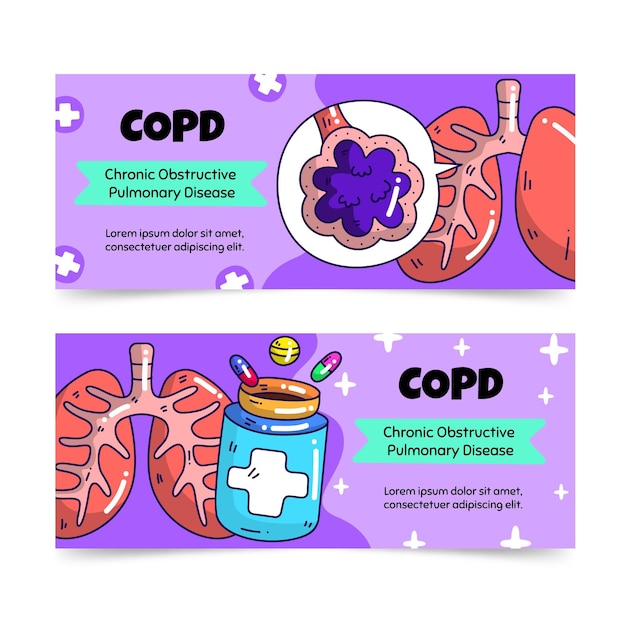 Conjunto de banners horizontales copd dibujados a mano