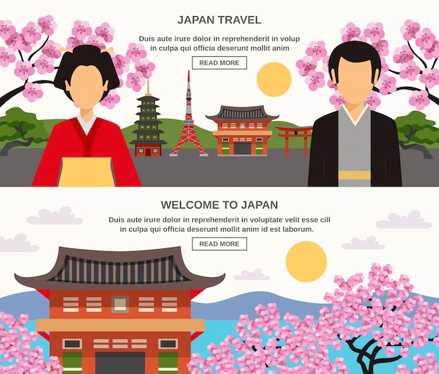 Vector gratuito conjunto de banners horizontales de cultura japonesa 2