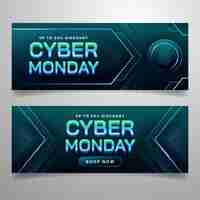 Vector gratuito conjunto de banners horizontales de cyber monday de tecnología de gradiente