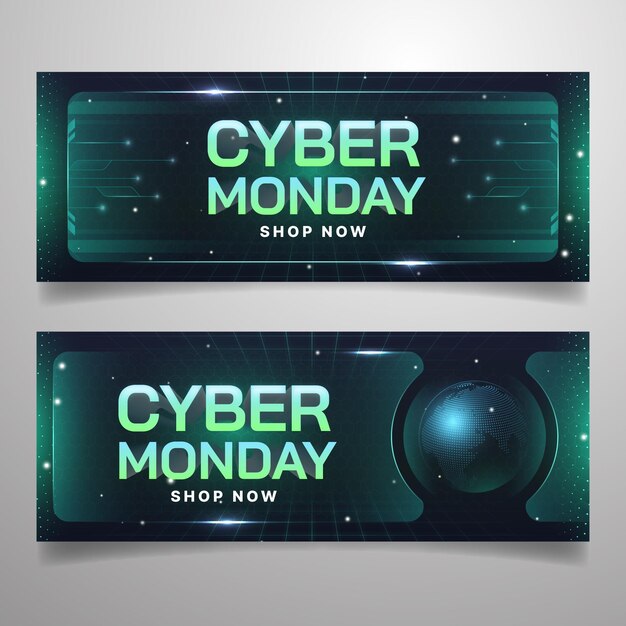 Conjunto de banners horizontales degradado futurista cyber monday
