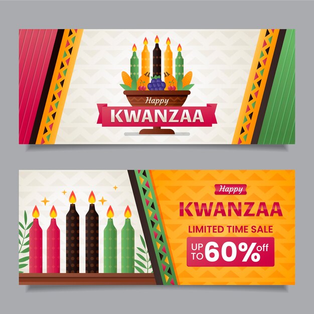 Conjunto de banners horizontales degradado kwanzaa