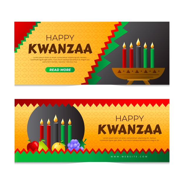 Conjunto de banners horizontales degradado kwanzaa