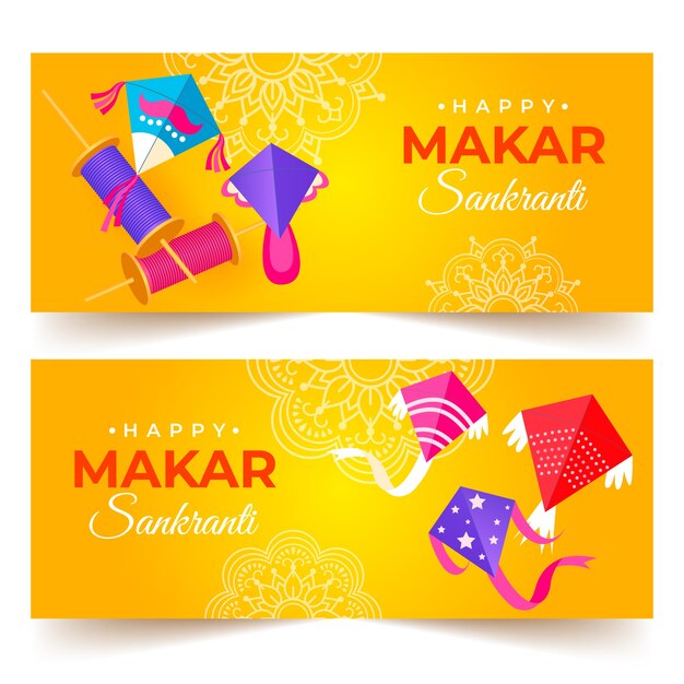 Conjunto de banners horizontales degradado makar sankranti