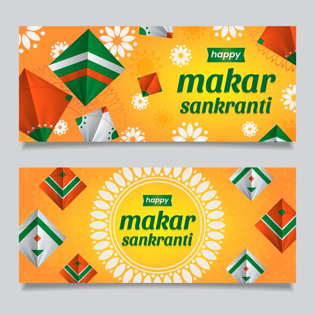 Conjunto de banners horizontales degradado makar sankranti