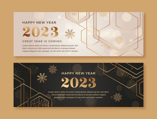 Conjunto de banners horizontales degradados año nuevo 2023