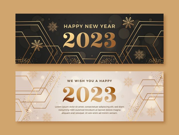 Conjunto de banners horizontales degradados año nuevo 2023