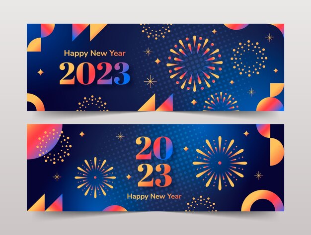 Conjunto de banners horizontales degradados año nuevo 2023