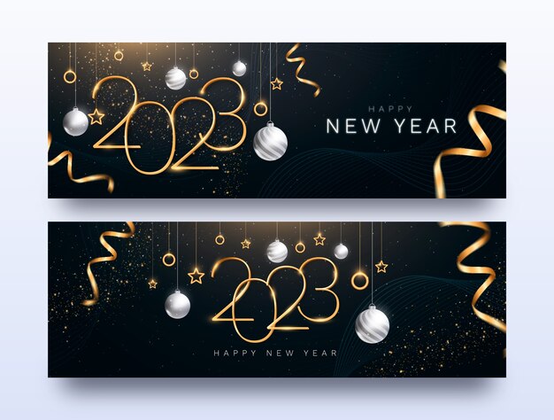 Conjunto de banners horizontales degradados año nuevo 2023