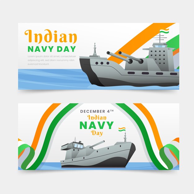 Conjunto de banners horizontales degradados del día de la marina india