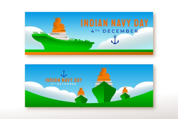 Vector gratuito conjunto de banners horizontales degradados del día de la marina india