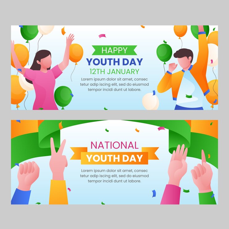 Vector gratuito conjunto de banners horizontales degradados del día nacional de la juventud.