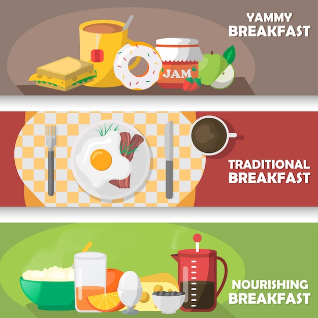 Conjunto de Banners horizontales de desayuno