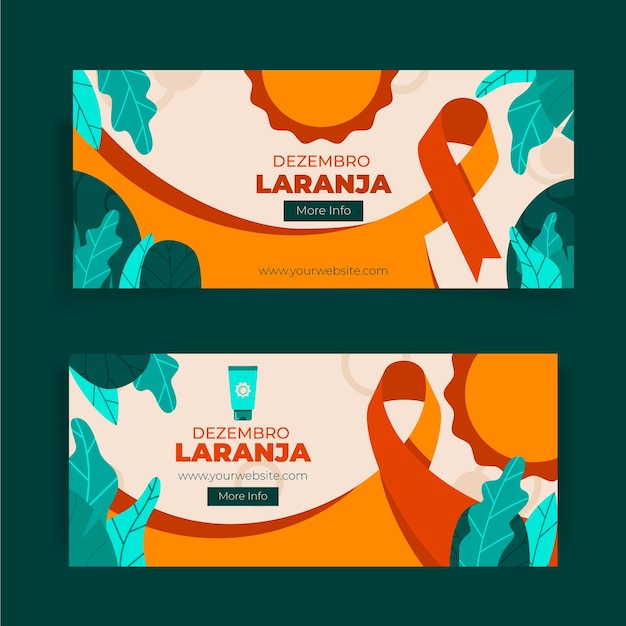 Conjunto de banners horizontales dezembro laranja planos dibujados a mano