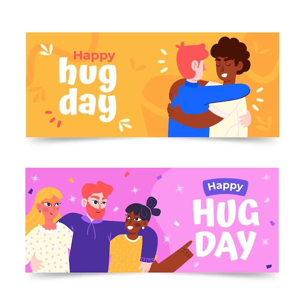 Vector gratuito conjunto de banners horizontales de día de abrazo plano