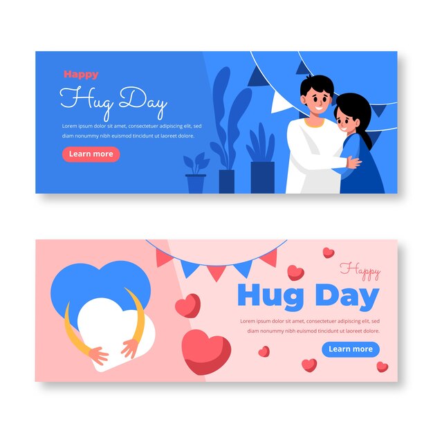 Conjunto de banners horizontales de día de abrazo plano