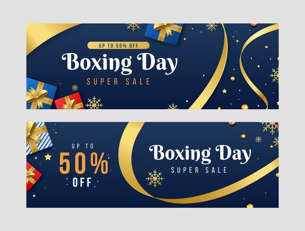 Vector gratuito conjunto de banners horizontales del día del boxeo degradado