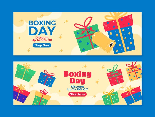Conjunto de banners horizontales del día del boxeo plano