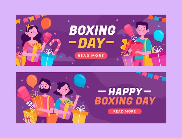 Vector gratuito conjunto de banners horizontales del día del boxeo plano