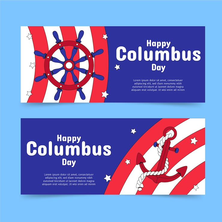 Vector gratuito conjunto de banners horizontales del día de colón plano dibujado a mano