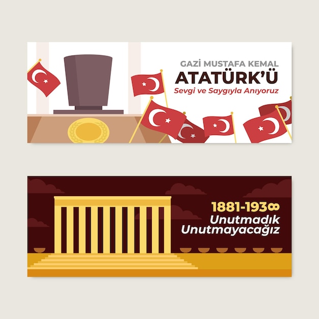 Conjunto de banners horizontales del día conmemorativo de ataturk plano