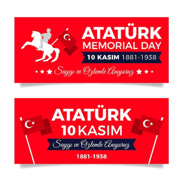 Conjunto de banners horizontales del día conmemorativo de ataturk plano