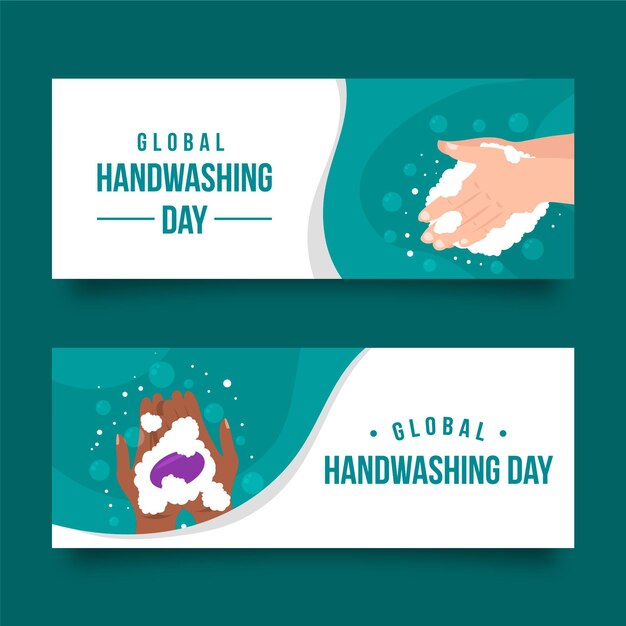 Vector gratuito conjunto de banners horizontales del día global del lavado de manos plano