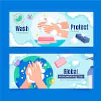 Vector gratuito conjunto de banners horizontales del día global del lavado de manos plano