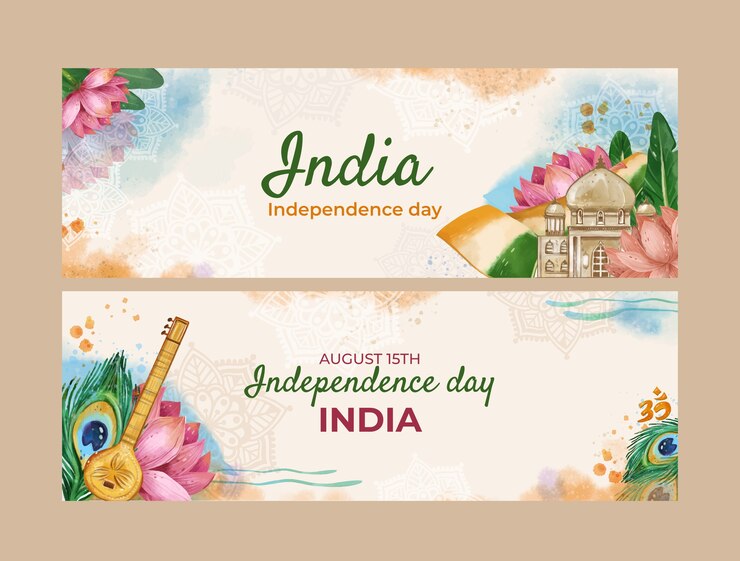 Vector gratuito conjunto de banners horizontales del día de la independencia de la india acuarela