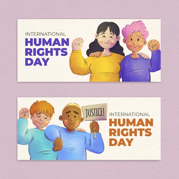 Vector gratuito conjunto de banners horizontales del día internacional de los derechos humanos en acuarela