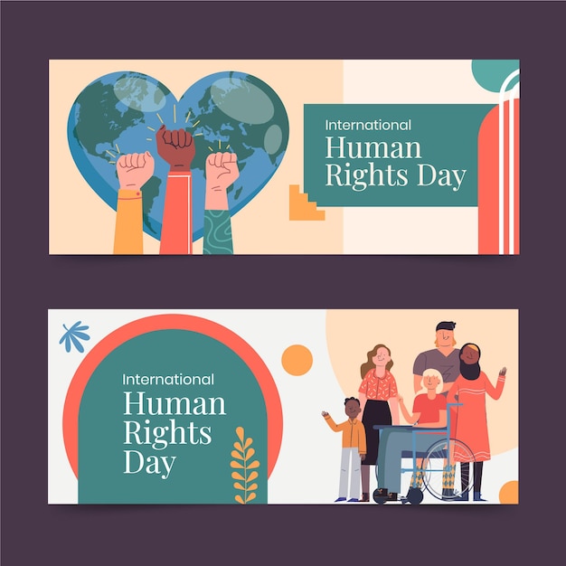 Vector gratuito conjunto de banners horizontales del día internacional de los derechos humanos planos dibujados a mano