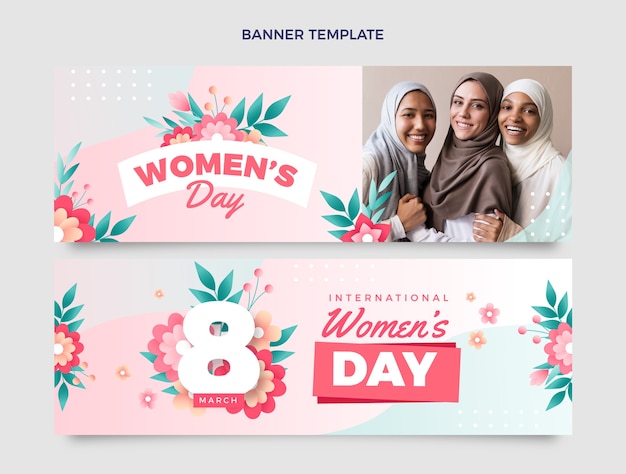Vector gratuito conjunto de banners horizontales del día internacional de la mujer degradado