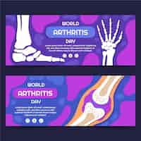 Vector gratuito conjunto de banners horizontales del día mundial de la artritis dibujados a mano