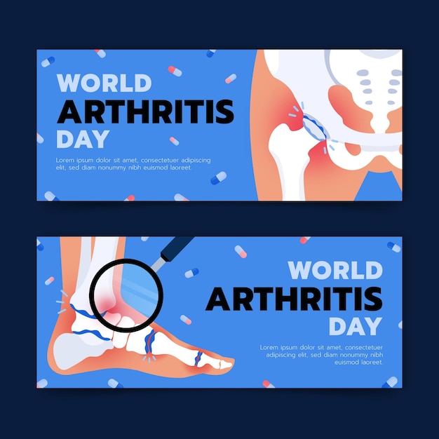 Vector gratuito conjunto de banners horizontales del día mundial de la artritis dibujados a mano