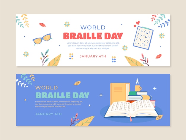 Vector gratuito conjunto de banners horizontales del día mundial braille plano