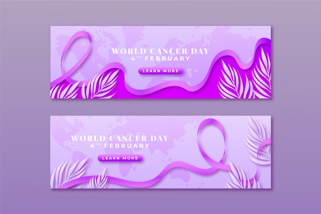 Vector gratuito conjunto de banners horizontales del día mundial del cáncer degradado