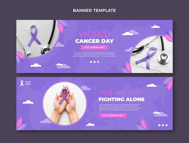 Conjunto de banners horizontales del día mundial del cáncer plano