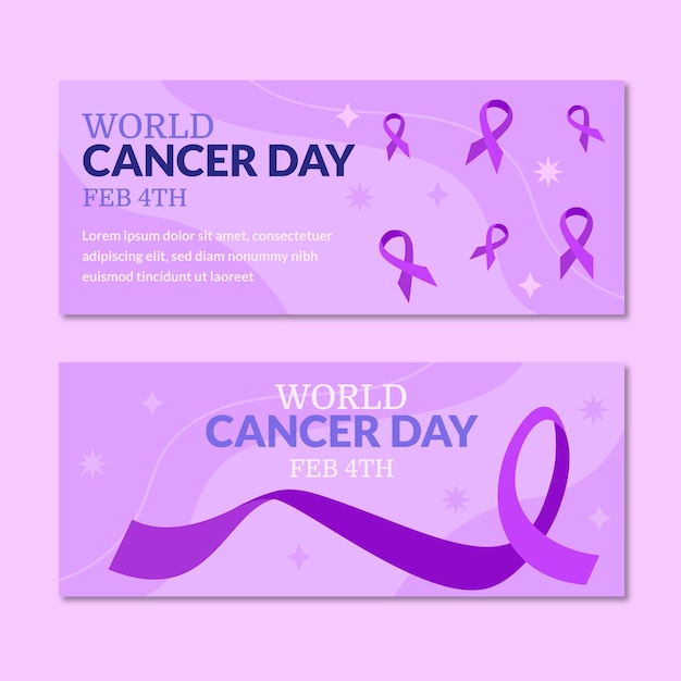 Vector gratuito conjunto de banners horizontales del día mundial del cáncer plano