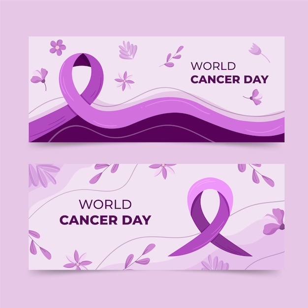 Vector gratuito conjunto de banners horizontales del día mundial del cáncer plano