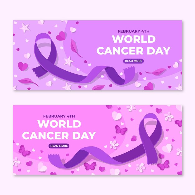 Vector gratuito conjunto de banners horizontales del día mundial del cáncer plano
