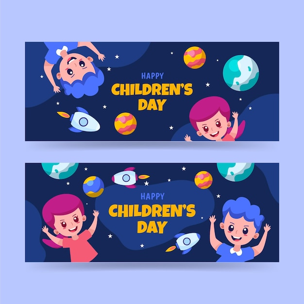 Vector gratuito conjunto de banners horizontales del día mundial del niño plano.