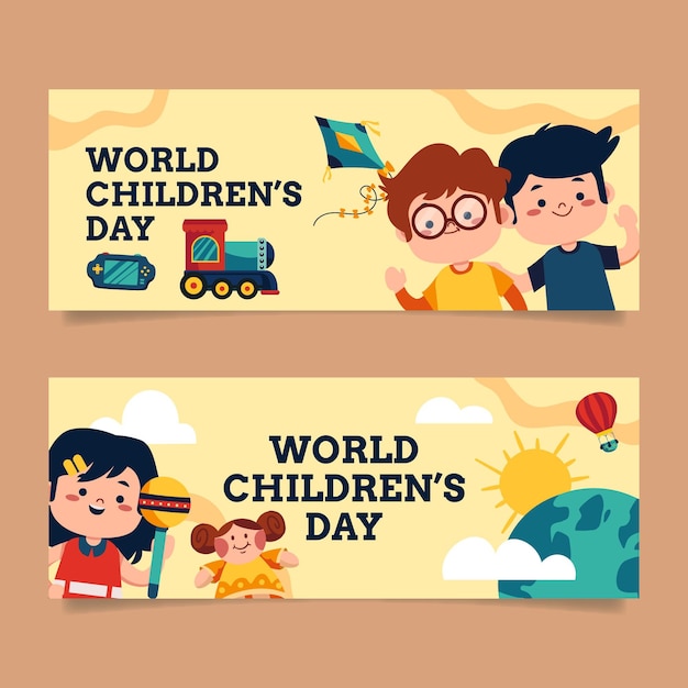 Vector gratuito conjunto de banners horizontales del día mundial del niño plano.