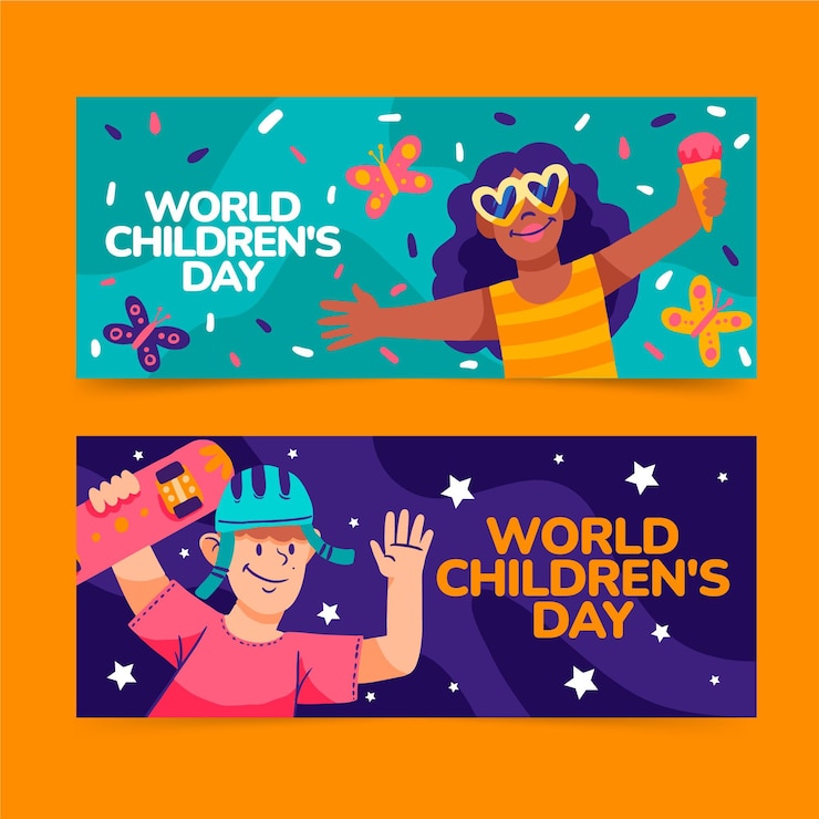 Vector gratuito conjunto de banners horizontales del día mundial de los niños dibujados a mano