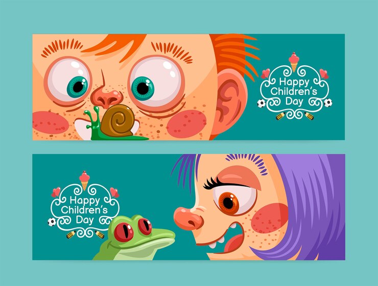 Vector gratuito conjunto de banners horizontales del día mundial de los niños dibujados a mano