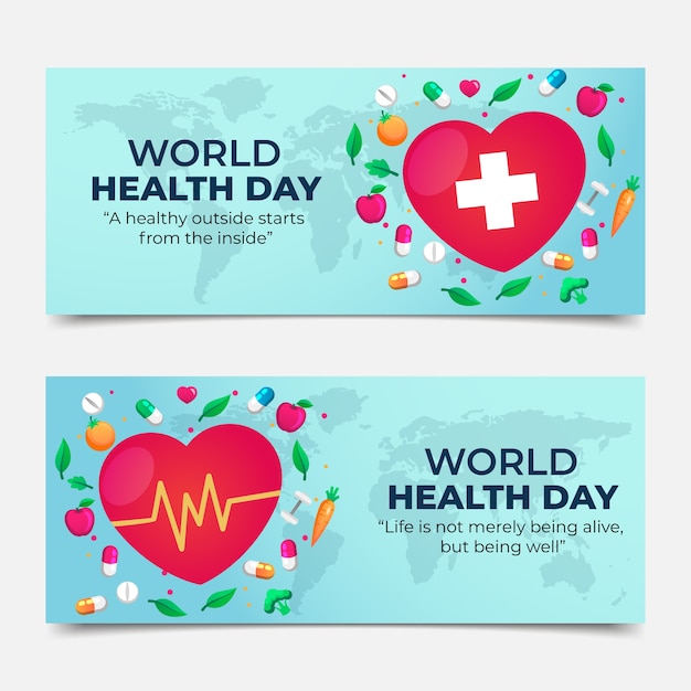 Conjunto de banners horizontales del día mundial de la salud degradado