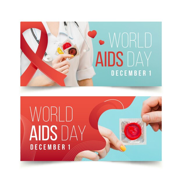 Conjunto de banners horizontales del día mundial del sida degradado