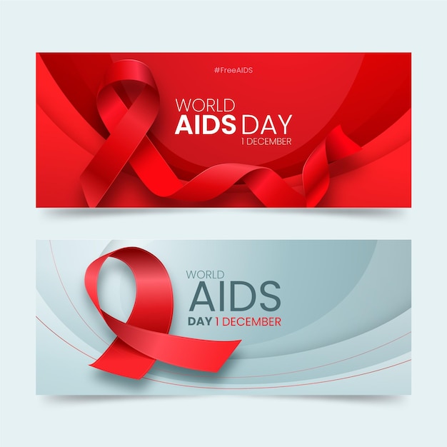Vector gratuito conjunto de banners horizontales del día mundial del sida realista