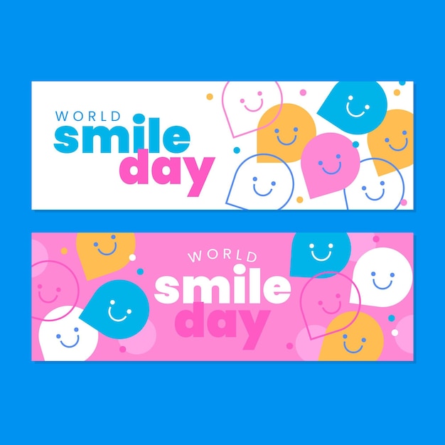 Vector gratuito conjunto de banners horizontales del día mundial de la sonrisa plana