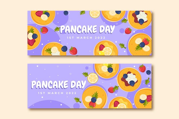 Conjunto de banners horizontales de día de panqueques dibujados a mano