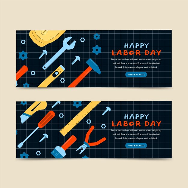 Conjunto de banners horizontales del día del trabajo.